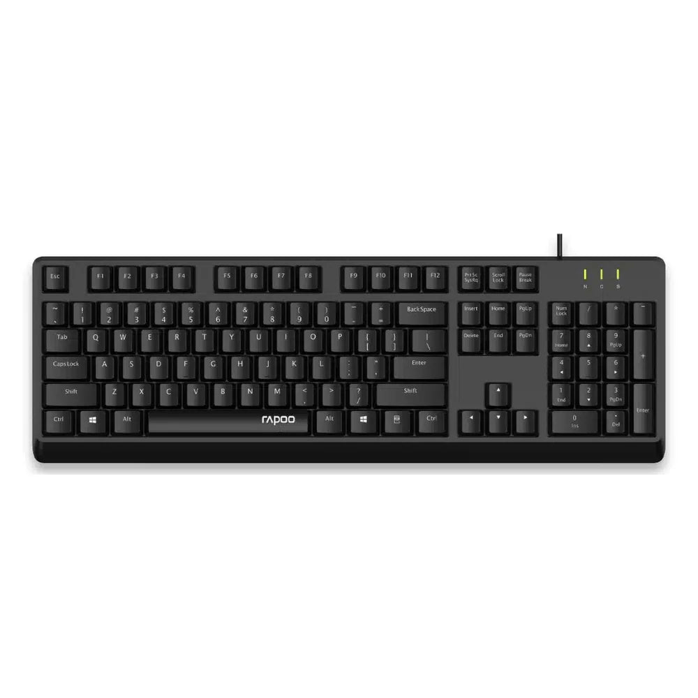 Rapoo NK1900 100% Engilsh & Arabic Keyboard, USB Wired, Spill Resistant, Laser Carved Keycap, Black, 1 Year Warranty | 12387