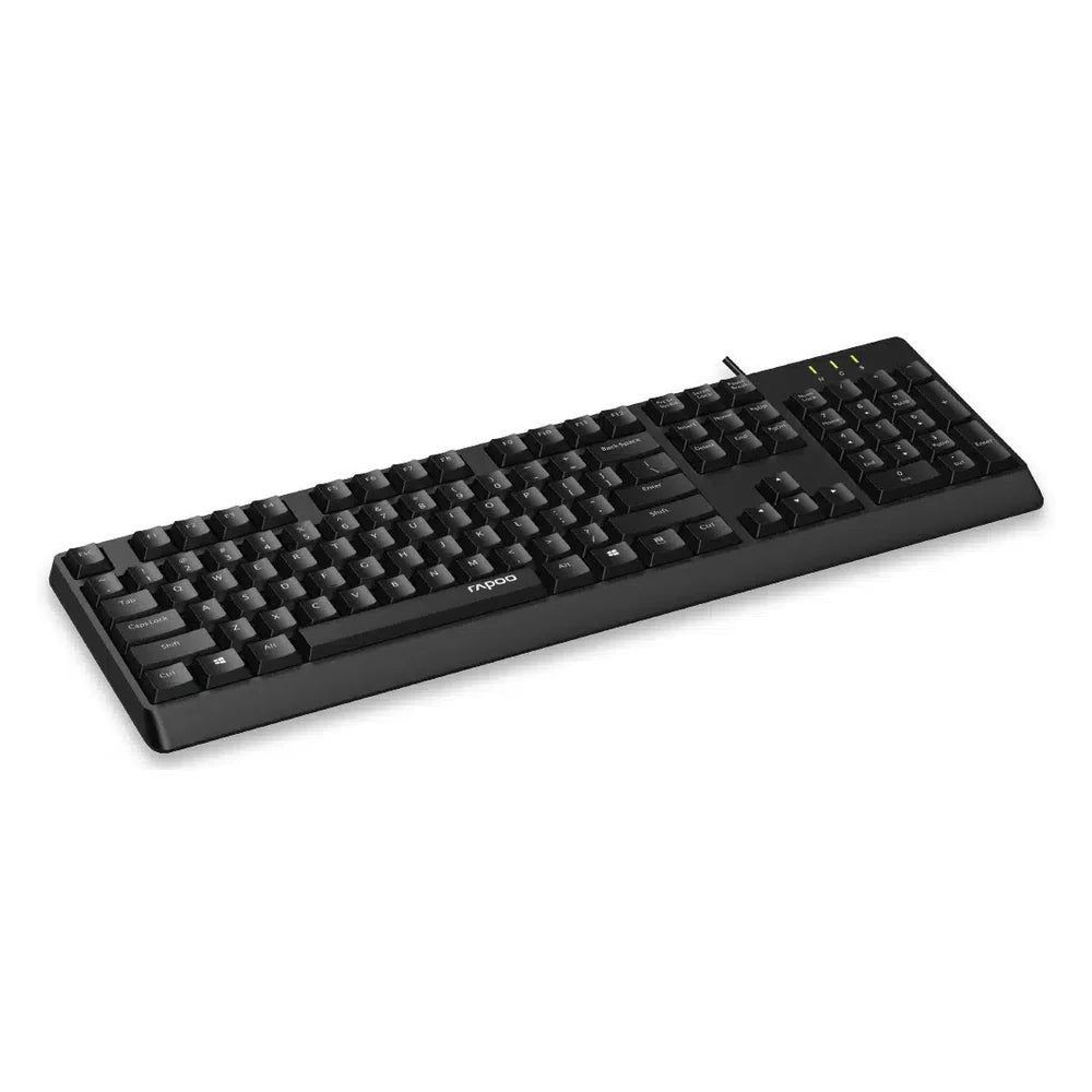 Rapoo NK1900 100% Engilsh & Arabic Keyboard, USB Wired, Spill Resistant, Laser Carved Keycap, Black, 1 Year Warranty | 12387