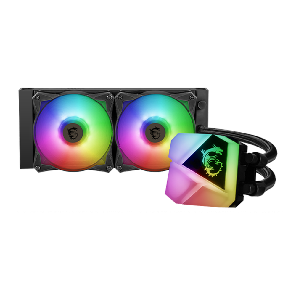 MSI MAG CORELIQUID C240 ARGB Liquid Cooler, 2 x ARGB Fans, Supports Intel, AMD Sockets, Black, 1 Year Warranty | 306-7ZW2R11-813