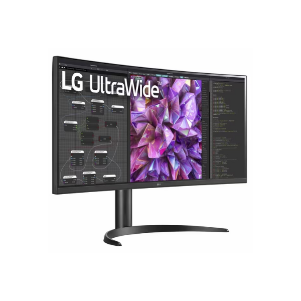 شاشة LG 34WQ75C-B مقاس 34 بوصة QHD (3440 × 1440) منحنية فائقة الاتساع، HDMI، DP، RJ-45، USB-C، إمالة/ارتفاع، قابلة للتعديل، ضمان سنة واحدة | 34WQ75C-B