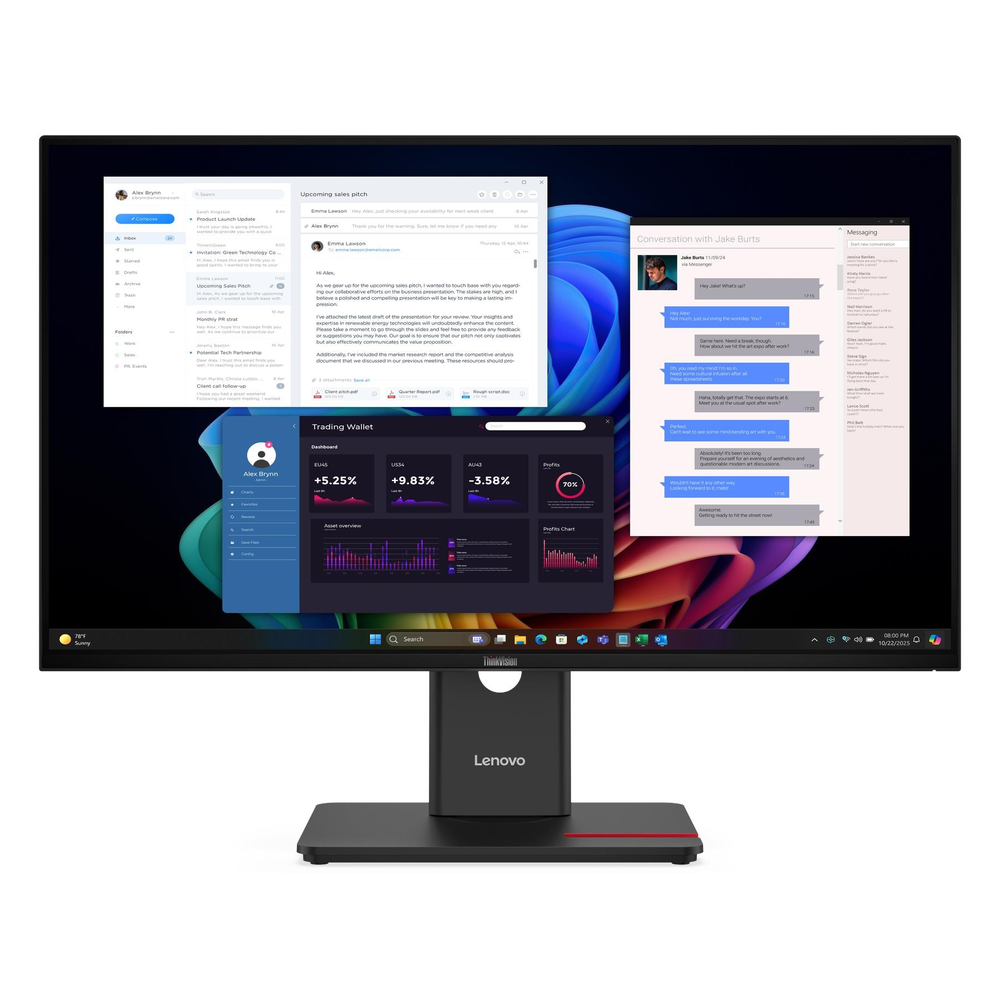 شاشة Lenovo ThinkVision T27UD-40 مقاس 27 بوصة UHD (3840 x 2160)، مضادة للتوهج، USB-C، HDMI، DP، RJ45، إمالة/دوران/محور قابل للتعديل، ضمان 3 سنوات | 64AFGAT2UK