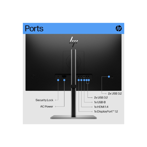 شاشة HP E27 G5 مقاس 27 بوصة، FHD (1920 × 1080)، مضادة للتوهج، منفذ HDMI، منفذ DP، إمالة/دوران/محور، قابلة للتعديل، ضمان 3 سنوات | 6N4E2AS