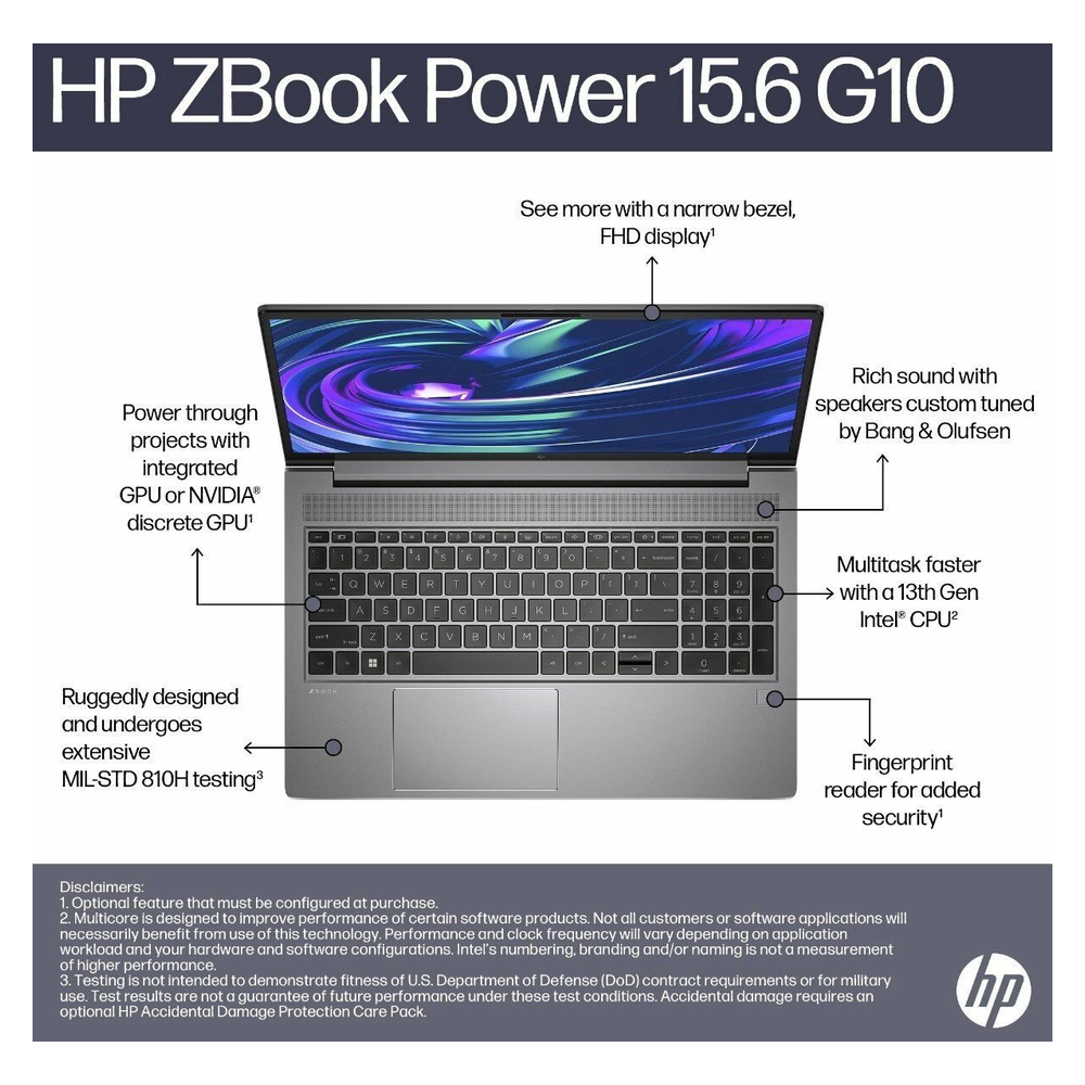 لابتوب محطة عمل متنقلة HP ZBook Power G10، معالج AMD Ryzen 9 PRO 7940HS، ذاكرة 32GB، قرص SSD سعة 512GB، كرت شاشة Nvidia RTX 2000 Ada بسعة 8GB، شاشة 15.6 بوصة QHD، Windows 11 Pro، لوحة مفاتيح إنجليزية وعربية بإضاءة خلفية، ضمان سنة واحدة | 866F4EA