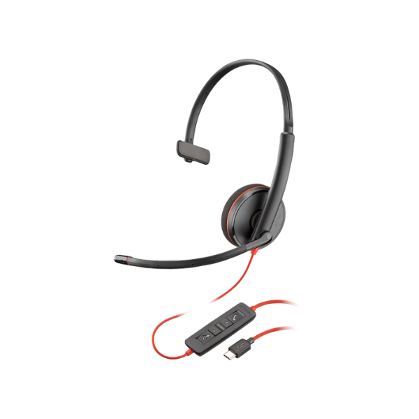 محول POLY Blackwire 3210 Monaural USB-C Headset + USB-C/A، ضمان سنة واحدة | 8X214A6