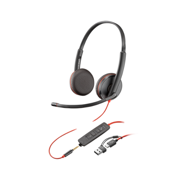 سماعة رأس POLY Blackwire 3220 Stereo USB-C + محول USB-C/A | 8X228AA