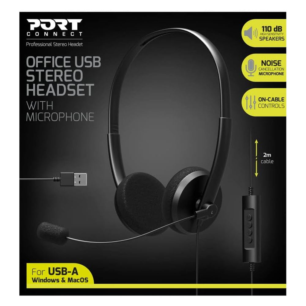 سماعة ستريو بمنفذ USB-A من بورت ديزاينز، طول الكابل: 2 متر، أسود، ضمان سنة واحدة | 901604