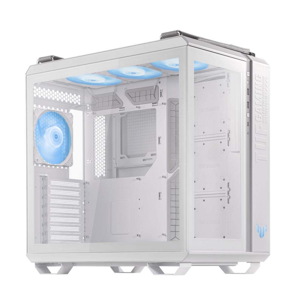 Asus TUF Gaming GT502 PLUS ATX PC Case, Dual Chamber Chassis with Panoramic View, Tempered Glass Left & Front Panels, 400mm GPU Support, 1 x 120 mm Fan, USB 3.2 Gen 2, White, 1 Year Warranty | 90DC0093-B19000