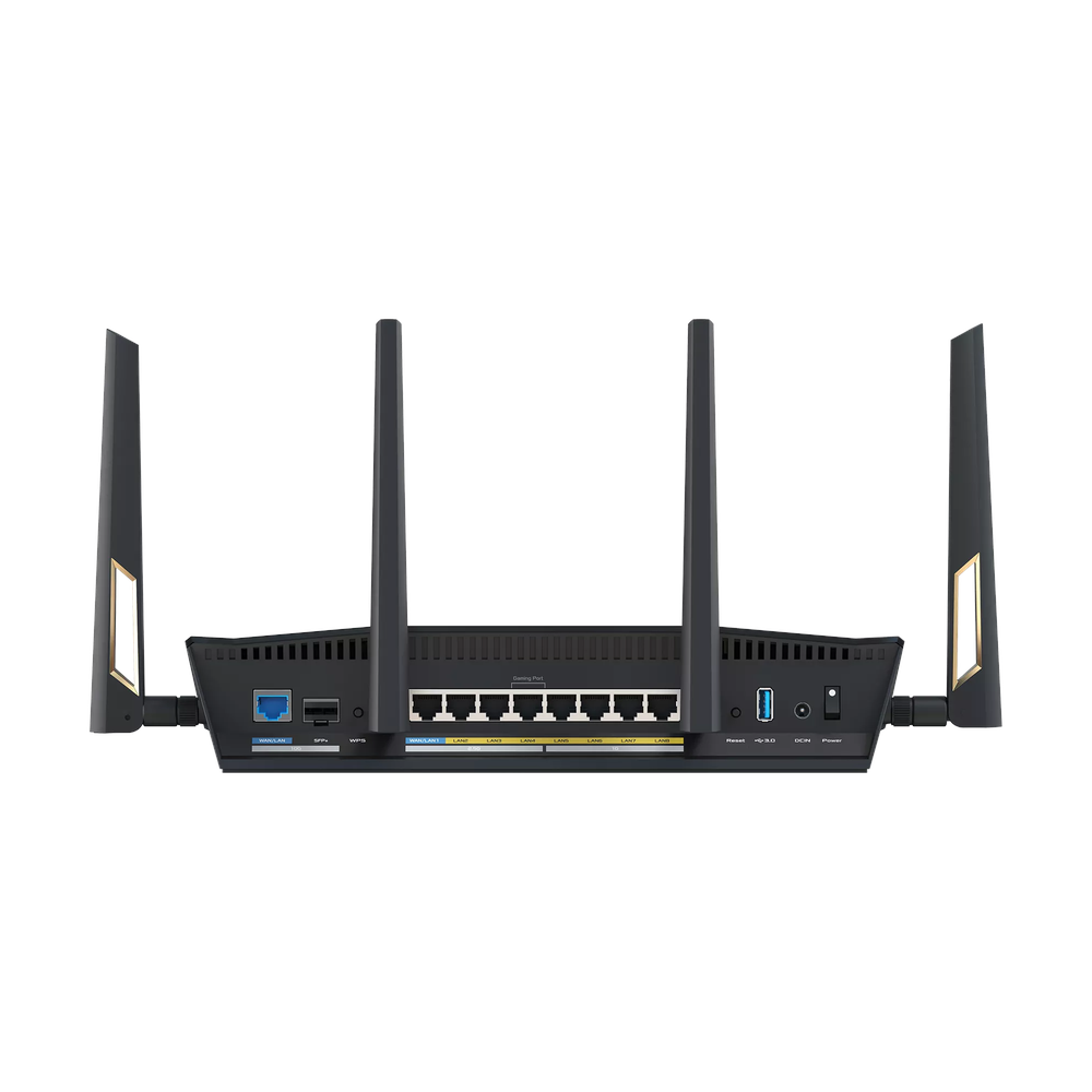 Asus Dual-band WiFi 7 AiMesh Extendable Router, 5 GHz Up to 5764 Mbps, 2.4 GHz Up to 1376 Mbps, 4 x External Antennas, 2.6 GHz Quad-Core Processor, Gaming Port & Mobile Game Mode, 1 Year Warranty | 90IG08V0-MO3N0V