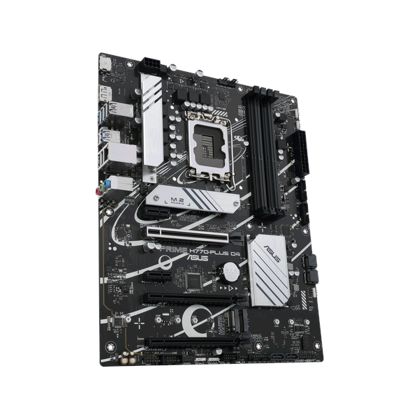لوحة أم Asus PRIME H770-PLUS D4، مقبس LGA 1700، مقاس ATX، ذاكرة DDR4، PCIe 5.0 مع SafeSlot Core+، USB 10 GBps، HDMI، DisplayPort، إيثرنت Realtek 2.5 GB With Asus LANGuard، إضاءة Aura Sync، ضمان سنة واحدة | 90MB1CU0-M0NA00