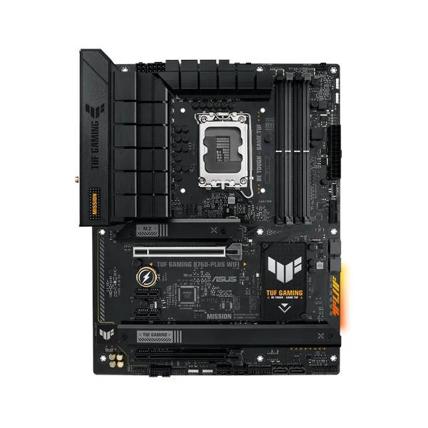 لوحة أم Asus TUF GAMING B760-PLUS WiFi، مقبس LGA 1700، مقاس ATX، ذاكرة DDR5، PCIe 5.0 مع SafeSlot Core+، Wi-Fi 6، بلوتوث v5.2، HDMI، DisplayPort، إيثرنت Realtek 2.5 GB With TUF LANGuard، إضاءة Aura Sync، ضمان سنة واحدة | 90MB1ER0-M0EAY0