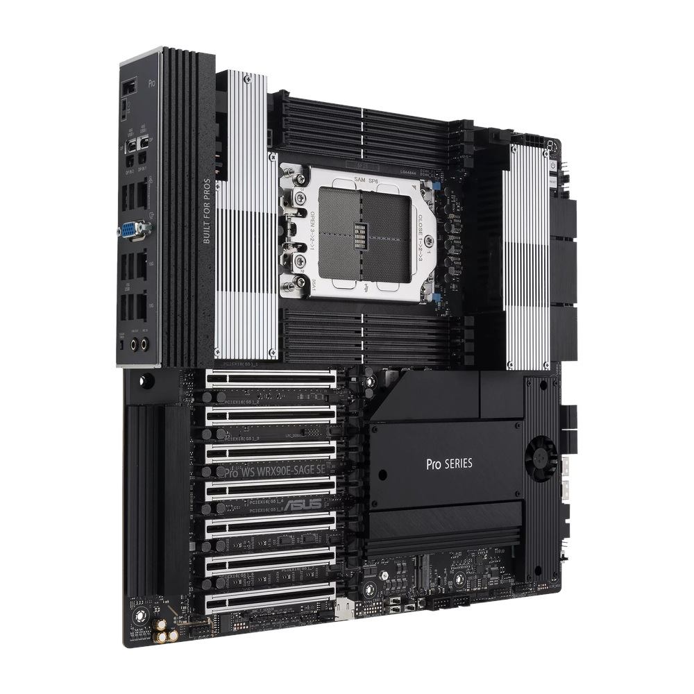 Asus Pro WS WRX90E-SAGE SE Workstation Motherboard, sTR5 Socket, EEB Form Factor, DDR5, PCIe 5.0 With SafeSlot Core+, USB4 40 GBps, Intel Dual 10 GB + Realtek 1 GB Ethernet With Asus LANGuard, Asus 5X Protection III, 1 Year Warranty | 90MB1FW0-M0EAY0