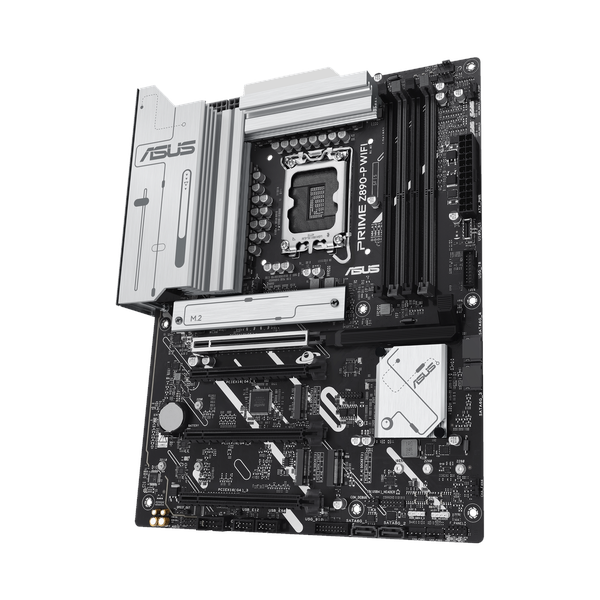 لوحة أم Asus PRIME Z890-P WiFi، مقبس LGA 1851، مقاس ATX، ذاكرة DDR5، PCIe 5.0 مع SafeSlot Core+، USB 20 GBps، Wi-Fi 7، بلوتوث v5.4، HDMI، DisplayPort، Thunderbolt 4، إيثرنت Realtek 2.5 GB With Asus LANGuard، إضاءة Aura Sync، ضمان سنة واحدة