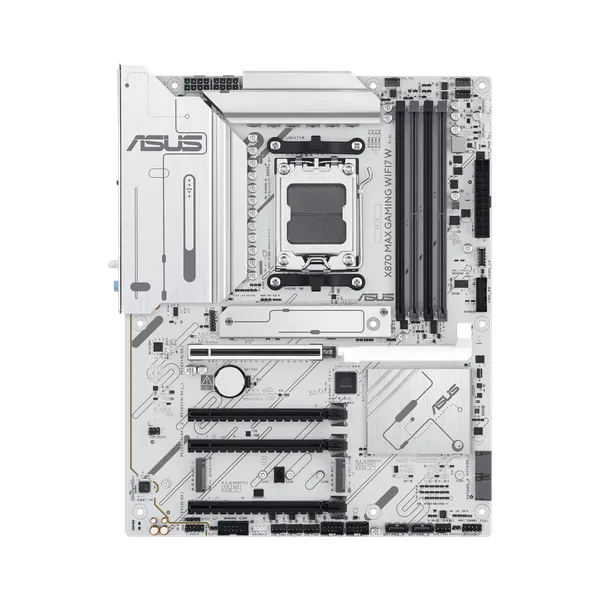 لوحة أم للألعاب Asus X870 MAX GAMING WiFi، مقبس AM5، عامل الشكل ATX، ذاكرة DDR5، منفذ PCIe 5.0 مع SafeSlot Core+، واي فاي 7، بلوتوث v5.4، HDMI، ثندربولت 4، إيثرنت Intel 2.5 جيجابت مع Asus LANGuard، Aura Sync، أبيض، ضمان لمدة عام | 90MB1LZ0-M0EAY0