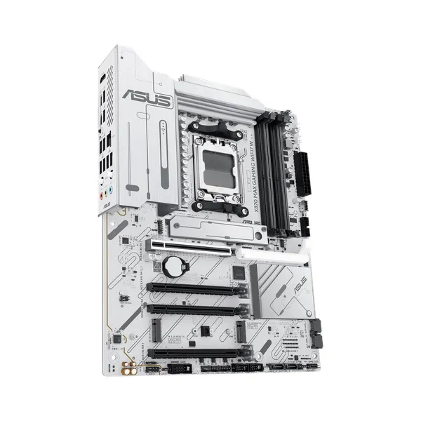 لوحة أم للألعاب Asus X870 MAX GAMING WiFi، مقبس AM5، عامل الشكل ATX، ذاكرة DDR5، منفذ PCIe 5.0 مع SafeSlot Core+، واي فاي 7، بلوتوث v5.4، HDMI، ثندربولت 4، إيثرنت Intel 2.5 جيجابت مع Asus LANGuard، Aura Sync، أبيض، ضمان لمدة عام | 90MB1LZ0-M0EAY0