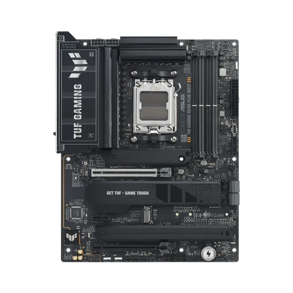 لوحة أم Asus TUF GAMING X870E-PLUS WiFi، مقبس AM5، عامل الشكل ATX، ذاكرة DDR5، منفذ PCIe 5.0 مع SafeSlot Core+، واي فاي 7، بلوتوث v5.4، HDMI، Thunderbolt 4، شبكة إيثرنت Realtek 2.5 جيجابت مع TUF LANGuard، مزامنة Aura Sync، ضمان لمدة سنة | 90MB1M70-M0EAY0