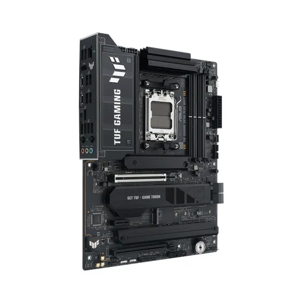 لوحة أم Asus TUF GAMING X870E-PLUS WiFi، مقبس AM5، عامل الشكل ATX، ذاكرة DDR5، منفذ PCIe 5.0 مع SafeSlot Core+، واي فاي 7، بلوتوث v5.4، HDMI، Thunderbolt 4، شبكة إيثرنت Realtek 2.5 جيجابت مع TUF LANGuard، مزامنة Aura Sync، ضمان لمدة سنة | 90MB1M70-M0EAY0