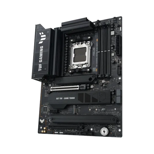 لوحة أم Asus TUF GAMING X870E-PLUS WiFi، مقبس AM5، عامل الشكل ATX، ذاكرة DDR5، منفذ PCIe 5.0 مع SafeSlot Core+، واي فاي 7، بلوتوث v5.4، HDMI، Thunderbolt 4، شبكة إيثرنت Realtek 2.5 جيجابت مع TUF LANGuard، مزامنة Aura Sync، ضمان لمدة سنة | 90MB1M70-M0EAY0