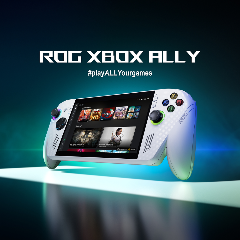 Asus ROG Xbox Ally Handheld Console, AMD Ryzen Z2 A Processor, 16GB RAM, 512GB SSD, AMD Radeon Graphics, 7" FHD 120Hz Display, Handheld compatibility, HD haptics, Windows 11 Home, White, 1 Year Warranty | RC73YA-NH002W