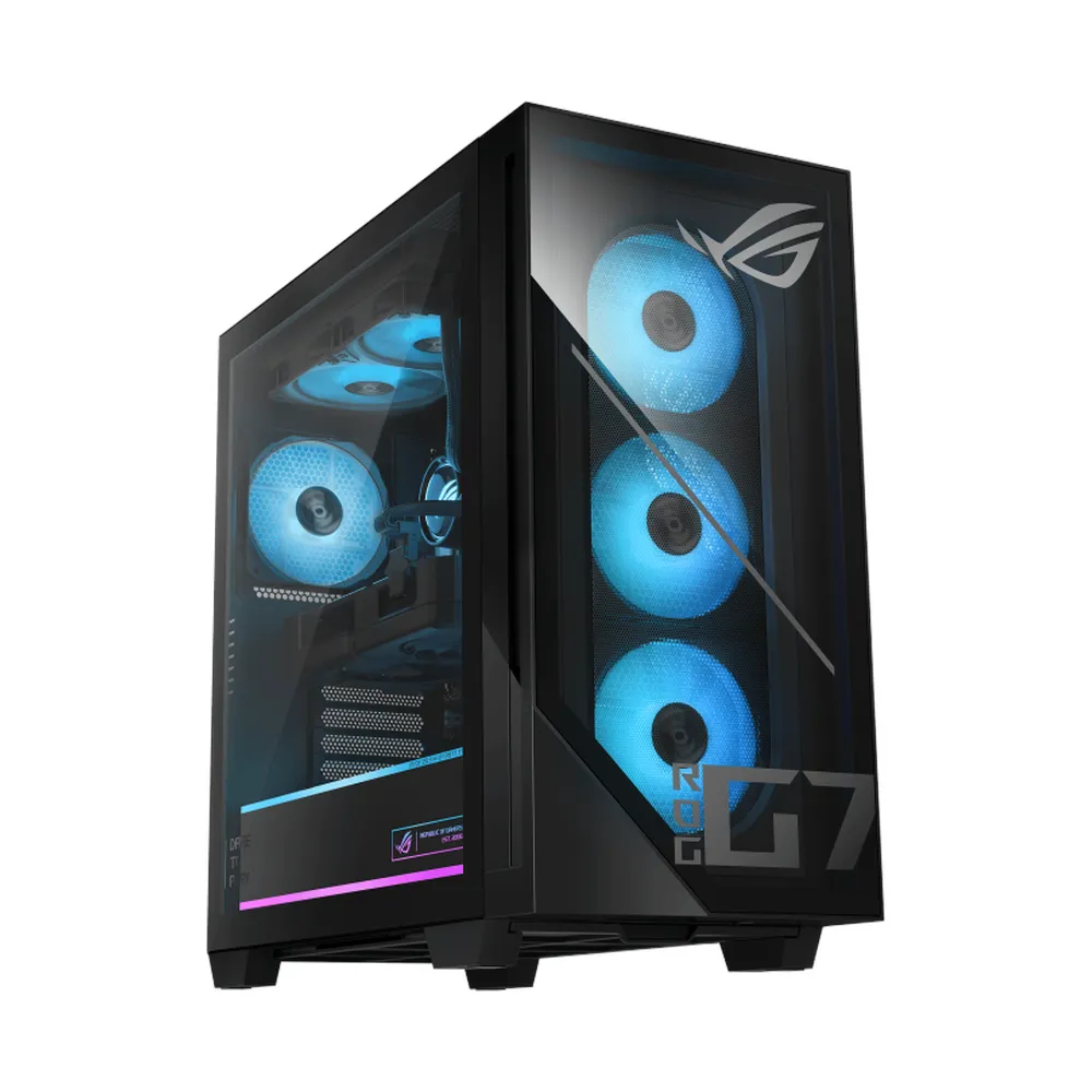 كمبيوتر مكتبي Asus ROG Strix Tower، معالج AMD Ryzen 9-9950X3D، ذاكرة 64GB، قرص SSD سعة 2TB، كرت شاشة AMD Radeon RX 9070 XT بسعة 16GB، Liquid Cooler، مع لوحة مفاتيح وماوس RGB Gaming، Windows 11 Home، ضمان سنتين | GM700TZ-R9950X009W
