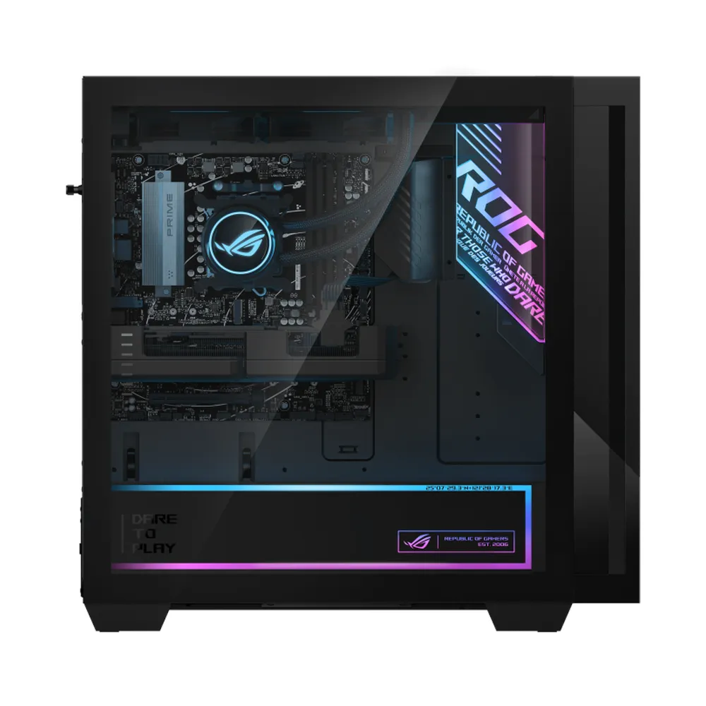 كمبيوتر مكتبي Asus ROG Strix Tower، معالج AMD Ryzen 9-9950X3D، ذاكرة 64GB، قرص SSD سعة 2TB، كرت شاشة AMD Radeon RX 9070 XT بسعة 16GB، Liquid Cooler، مع لوحة مفاتيح وماوس RGB Gaming، Windows 11 Home، ضمان سنتين | GM700TZ-R9950X009W