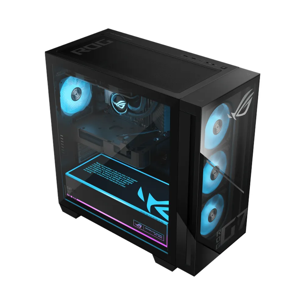كمبيوتر مكتبي Asus ROG Strix Tower، معالج AMD Ryzen 9-9950X3D، ذاكرة 64GB، قرص SSD سعة 2TB، كرت شاشة AMD Radeon RX 9070 XT بسعة 16GB، Liquid Cooler، مع لوحة مفاتيح وماوس RGB Gaming، Windows 11 Home، ضمان سنتين | GM700TZ-R9950X009W