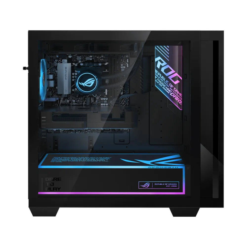 كمبيوتر مكتبي Asus ROG Strix Tower، معالج AMD Ryzen 9-9950X3D، ذاكرة 64GB، قرص SSD سعة 2TB، كرت شاشة AMD Radeon RX 9070 XT بسعة 16GB، Liquid Cooler، مع لوحة مفاتيح وماوس RGB Gaming، Windows 11 Home، ضمان سنتين | GM700TZ-R9950X009W