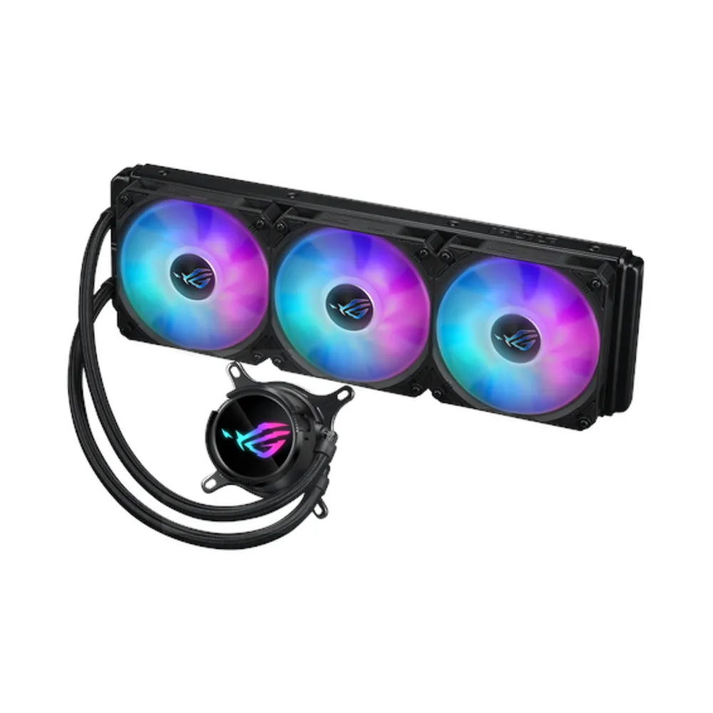 Asus ROG Strix LC III 360 ARGB AIO Liquid Cooler, 360° Rotatable Water Block LCD, Supports Intel, AMD Sockets, Black, 1 Year Warranty | 90RC00W1-M0UAY0