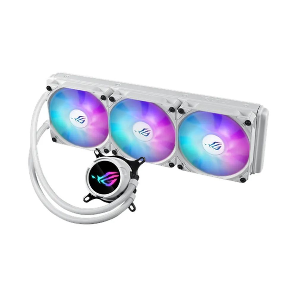 Asus ROG Strix LC III 360 ARGB AIO Liquid Cooler, 360° Rotatable Water Block LCD, Supports Intel, AMD Sockets, White, 1 Year Warranty | 90RC00W2-M0UAY0