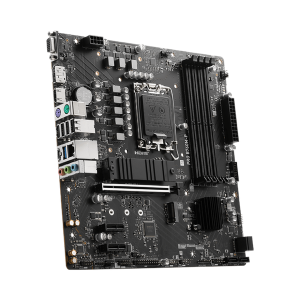 لوحة أم Msi PRO B760M-P، مقبس LGA 1700، عامل الشكل mATX، ذاكرة DDR5، منفذ PCIe 4.0، منفذ USB 10 جيجابت في الثانية، منفذ HDMI 1.4، منفذ VGA، شبكة Realtek RTL8111H جيجابت LAN، درع PCI-E فولاذي، ضمان لمدة سنة | 911-7E02-026