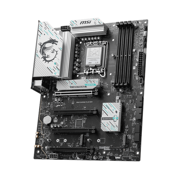 Msi B860 Gaming Plus WiFi Motherboard, LGA 1851 Socket, ATX Form Factor, DDR5 Ram, PCIe 5.0, Intel Killer BE1750x Wi-Fi 7 & Bluetooth 5.4, Thunderbolt4 Port, USB 10 GBps, Intel Killer E5000 5 GBps LAN, EZ M.2 Shield Frozr II, 1 Year Warranty |