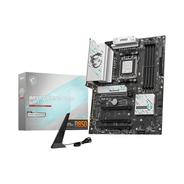 لوحة أم Msi B850 Gaming Plus WiFi، مقبس AM5، عامل شكل ATX، ذاكرة وصول عشوائي DDR5، منفذ PCIe 5.0، Wi-Fi 7 مع هوائي EZ، بلوتوث 5.4، منفذ USB بسرعة 10 جيجابت في الثانية، شبكة LAN بسرعة 5G، درع EZ M.2 Shield Frozr II، ضمان لمدة سنة واحدة | 911-7E56-001-007