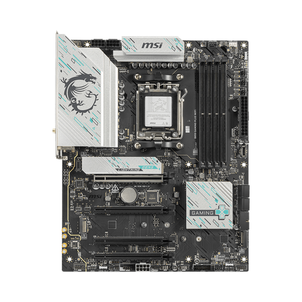 لوحة أم Msi B850 Gaming Plus WiFi، مقبس AM5، عامل شكل ATX، ذاكرة وصول عشوائي DDR5، منفذ PCIe 5.0، Wi-Fi 7 مع هوائي EZ، بلوتوث 5.4، منفذ USB بسرعة 10 جيجابت في الثانية، شبكة LAN بسرعة 5G، درع EZ M.2 Shield Frozr II، ضمان لمدة سنة واحدة | 911-7E56-001-007