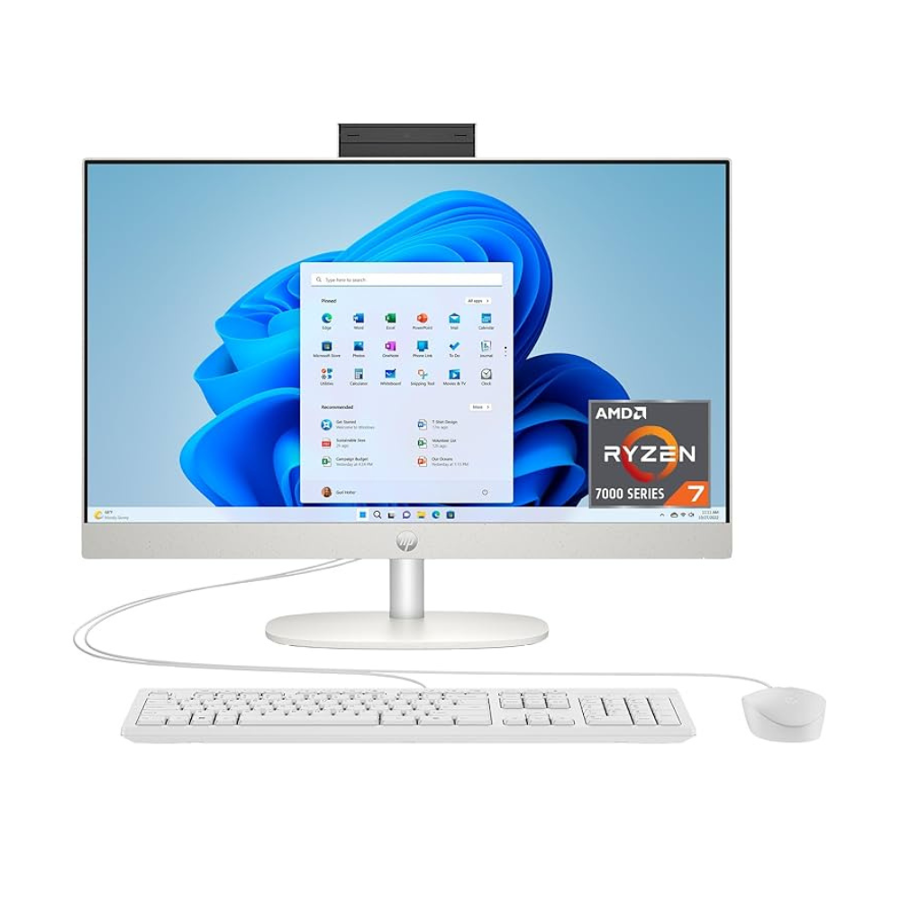 كمبيوتر مكتبي الكل في واحد HP 24-cr0125nh – معالج Intel Core i7-1355U، ذاكرة وصول عشوائي 8 جيجابايت، قرص صلب 512 جيجابايت SSD، شاشة لمس 23.8 بوصة (1920 × 1080) عالية الدقة بالكامل، نظام DOS، أبيض صدفي، لوحة مفاتيح إنجليزية، ضمان لمدة سنة | 91G35EA