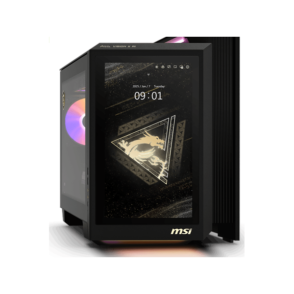 كمبيوتر مكتبي Msi MEG Vision X AI 2nd Barebone، معالج Intel Core Ultra 9 285K، Intel Z890 Chipset، 360mm Liquid Cooler، شاشة 13 بوصة Touchscreen Casing، 1200W 80 Plus Gold مزود طاقة، No RAM، No Storage، أسود، DOS، ضمان سنة واحدة | 936-B92111-011