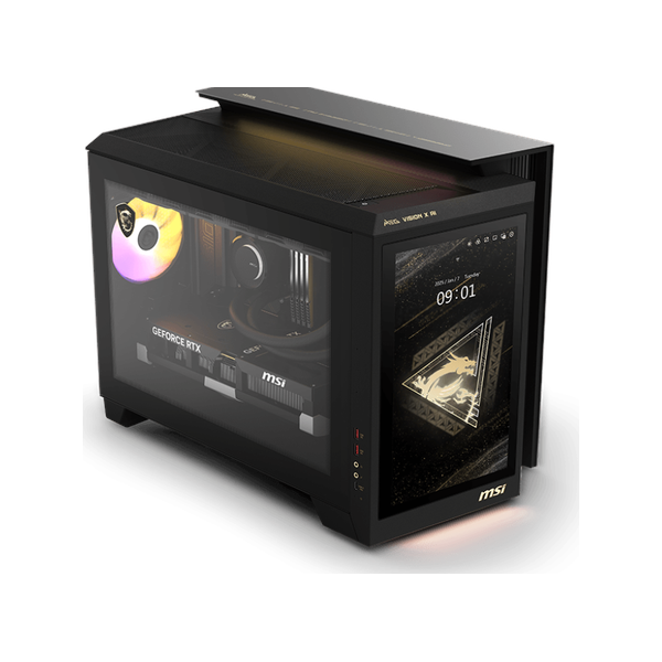 كمبيوتر مكتبي Msi MEG Vision X AI 2nd Barebone، معالج Intel Core Ultra 9 285K، Intel Z890 Chipset، 360mm Liquid Cooler، شاشة 13 بوصة Touchscreen Casing، 1200W 80 Plus Gold مزود طاقة، No RAM، No Storage، أسود، DOS، ضمان سنة واحدة | 936-B92111-011