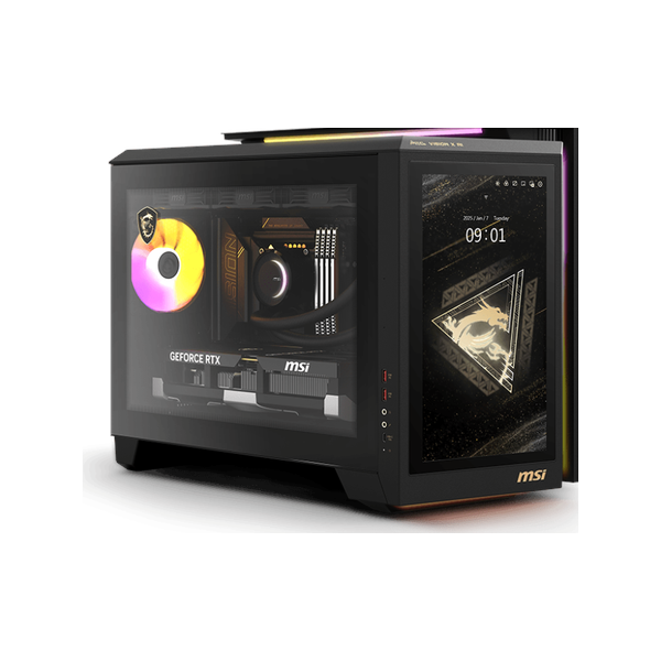 كمبيوتر مكتبي Msi MEG Vision X AI 2nd Barebone، معالج Intel Core Ultra 9 285K، Intel Z890 Chipset، 360mm Liquid Cooler، شاشة 13 بوصة Touchscreen Casing، 1200W 80 Plus Gold مزود طاقة، No RAM، No Storage، أسود، DOS، ضمان سنة واحدة | 936-B92111-011