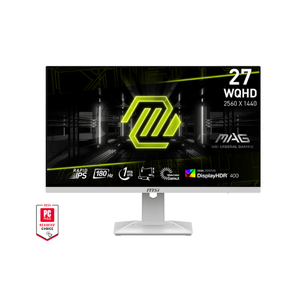 شاشة ألعاب MSI 9S6-3CC29H-250 MAG 274QRFW QD E2 بحجم 27 بوصة WQHD (2560 × 1440)، 1 مللي ثانية، 180 هرتز، مضادة للتوهج، HDMI، DP، ارتفاع/إمالة/دوران/محور، قابلة للتعديل، أبيض، ضمان لمدة سنة | 9S6-3CC29H-250
