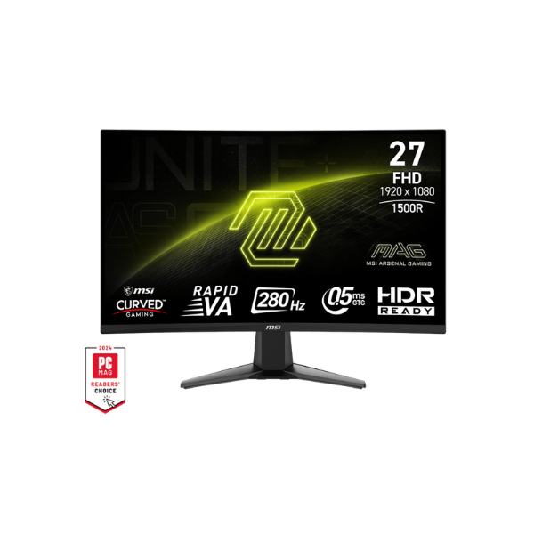 شاشة الألعاب المنحنية MSI 9S6-3CE01M-022 MAG 276CXF بحجم 27 بوصة ودقة FHD (1920 × 1080)، وزمن استجابة 0.5 مللي ثانية، ومعدل تحديث 280 هرتز، ومقاومة للتوهج، ومنافذ HDMI وDP، وقابلة للإمالة والتعديل، وضمان لمدة سنة واحدة | 9S6-3CE01M-022