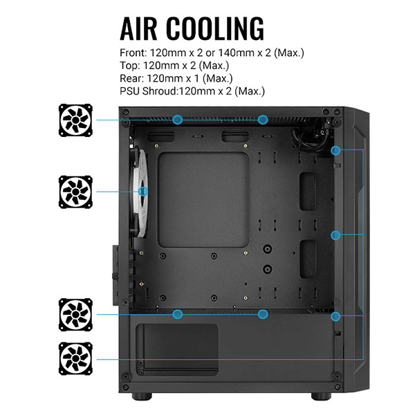 ATX CASE AERO COOL AERO ONE MINI BG MID TOWER BLACK | AC-MINI-G-BK-V1