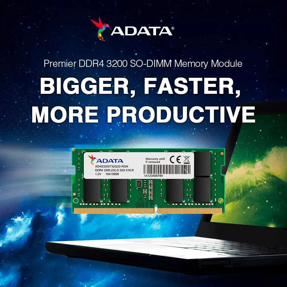 ADATA SO-DIMM Memory Module، 16GB (1x16GB)، DDR4 DRAM، 3200 MT/s، ضمان سنة واحدة | AD4S320016G22-BGN