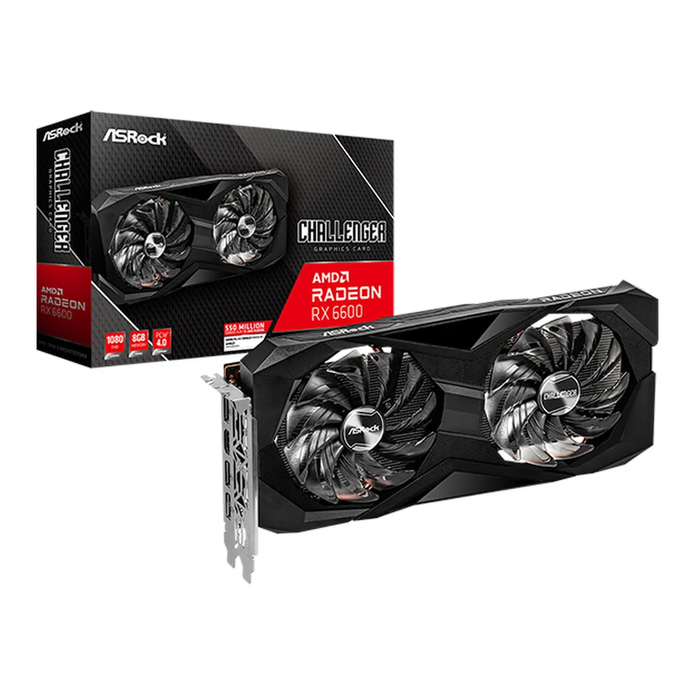 ASRock AMD Radeon RX 6600 Challenger D Graphics Card, GDDR6 8GB 128-bit Memory, HDMI & DP Outputs, PCI Express 4.0, 2491 MHz Boost Clock, 14 Gbps Memory Clock, 1 Year Warranty | 90-GA2RZZ-00UANF