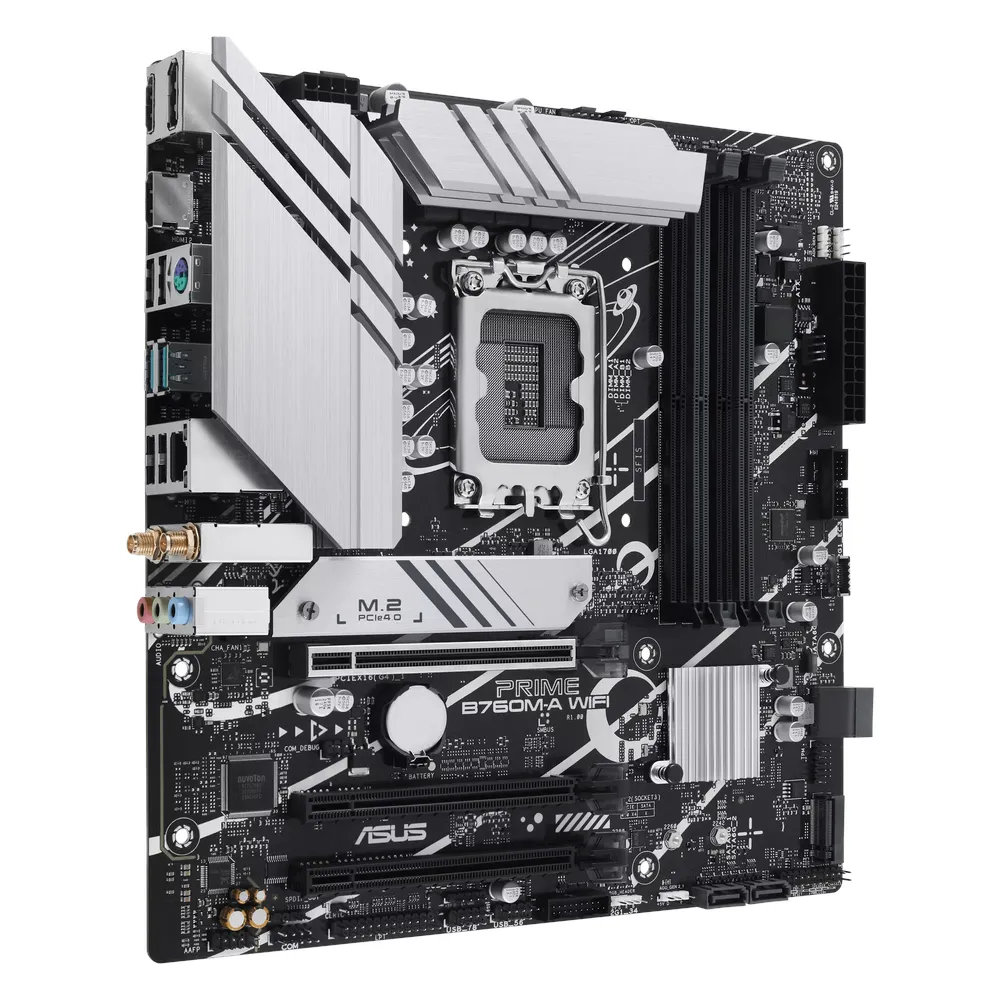 لوحة أم للألعاب Asus PRIME B760M-A Gaming WiFi، مقبس LGA1700، عامل الشكل mATX، ذاكرة وصول عشوائي DDR5، وواجهة PCIe 4.0، وHDMI، وDP، ومنفذ إيثرنت Realtek 2.5 جيجابت، ومزامنة Aura Sync، ضمان لمدة عام واحد | 90MB1EL0-M1EAY0