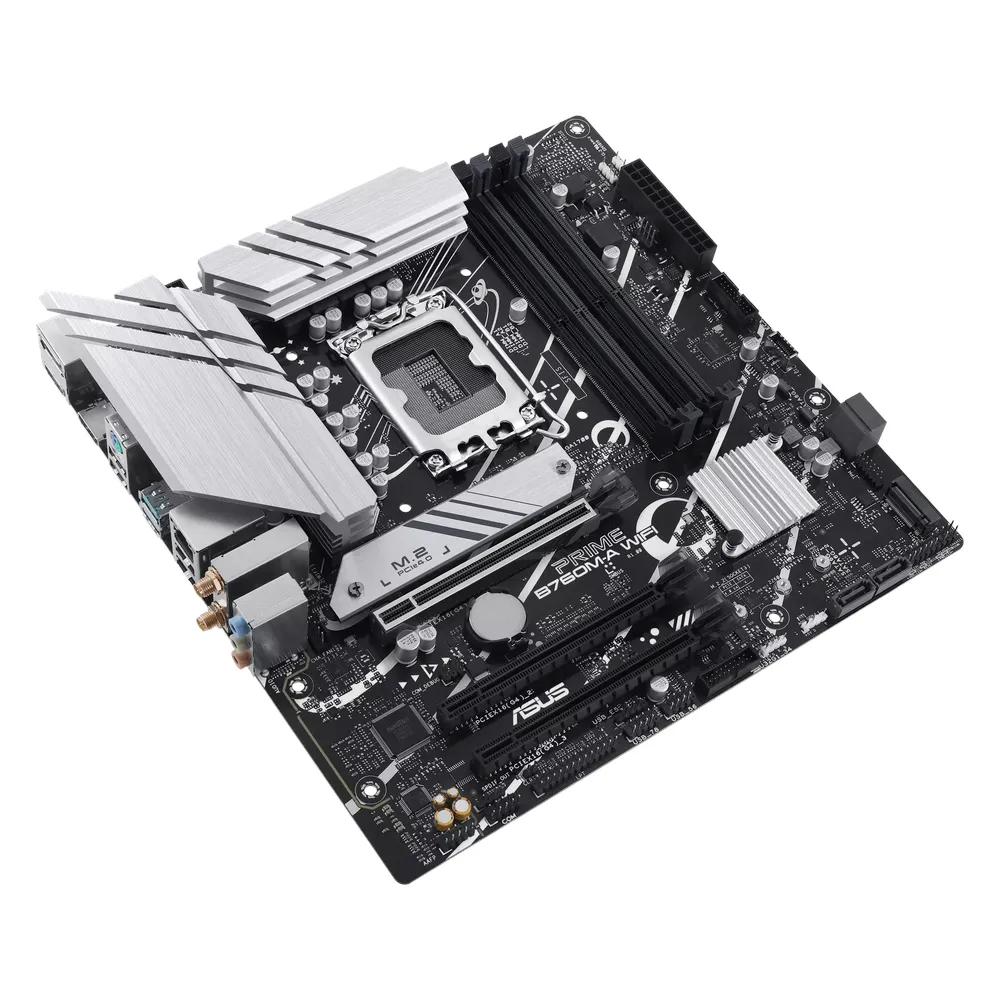 لوحة أم للألعاب Asus PRIME B760M-A Gaming WiFi، مقبس LGA1700، عامل الشكل mATX، ذاكرة وصول عشوائي DDR5، وواجهة PCIe 4.0، وHDMI، وDP، ومنفذ إيثرنت Realtek 2.5 جيجابت، ومزامنة Aura Sync، ضمان لمدة عام واحد | 90MB1EL0-M1EAY0