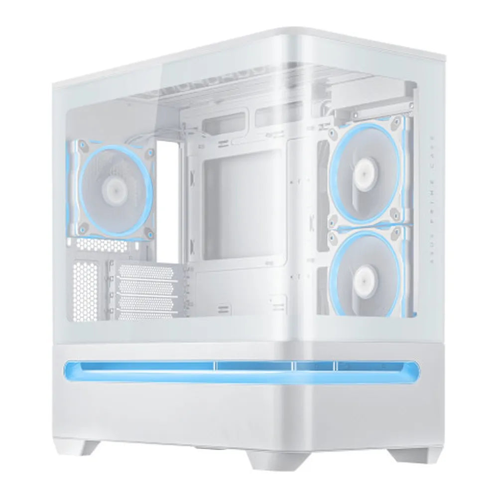 هيكل حاسوب Asus Prime AP202 ARGB mATX، لوحة زجاجية مقوسة مقواة، فتحة تهوية مبتكرة، شريط إضاءة ARGB مدمج، مروحة ARGB واحدة مقاس 120 ملم، دعم لوحدات معالجة الرسوميات (GPU) بطول 420 ملم، USB 3.2 الجيل الثاني، أبيض، ضمان لمدة عام | 90DC00P3-B19000