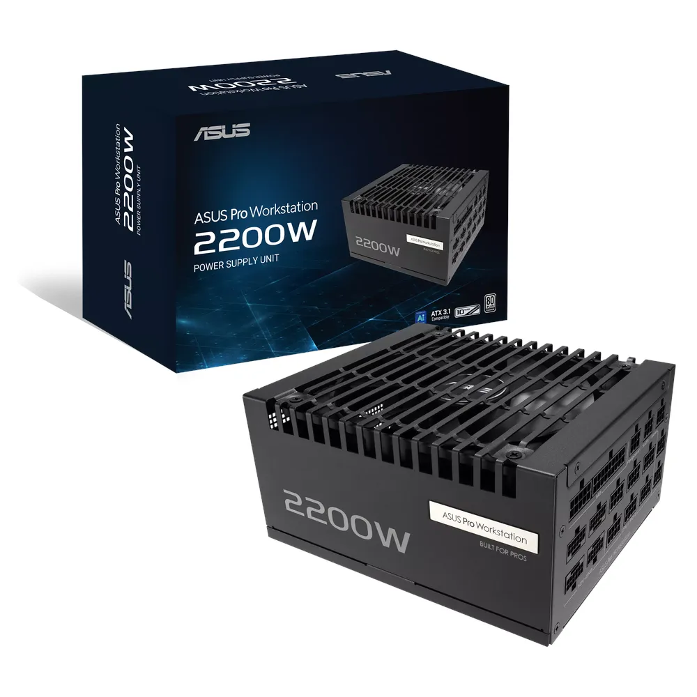 Asus Pro WS Platinum Gaming Power Supply, 2200W, Fully Modular, ATX Form Factor, Dual-Ball Fan Bearings Fan Design, Extruded Aluminum Heatsinks, Etched Cables, 1 Year Warranty | 90YE00Z1-B0NA00