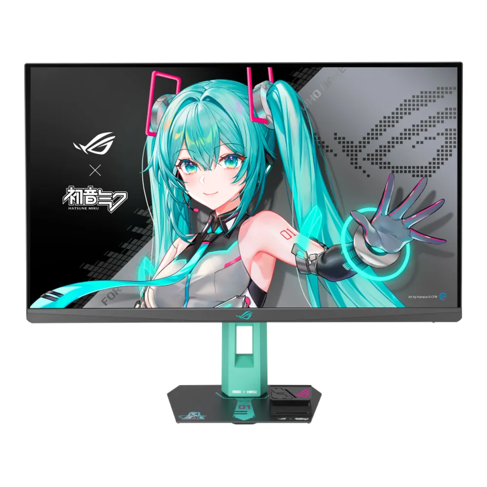 شاشة ألعاب Asus ROG Strix XG27ACMEG-G Hatsune Miku Edition، دقة 27" QHD (2560 x 1440)، 260Hz، شاشة مضادة للانعكاس، 1ms (GTG) Response Time، USB-C، HDMI، DisplayPort، حامل قابل للإمالة والدوران وتعديل الارتفاع، Adaptive Sync Compatible، Black/Hatsune
