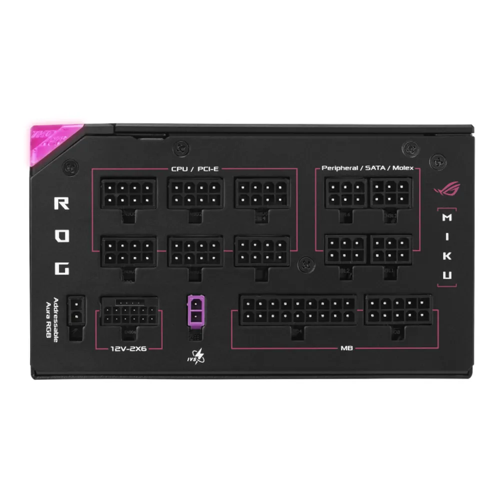 Asus ROG Thor Platinum III Hatsune Miku Edition Power Supply, 1200W, Fully Modular, ATX Form Factor, Magnetic OLED Display, Etched Modular Cables, 1 Year Warranty | 90YE00V6-B0NA00