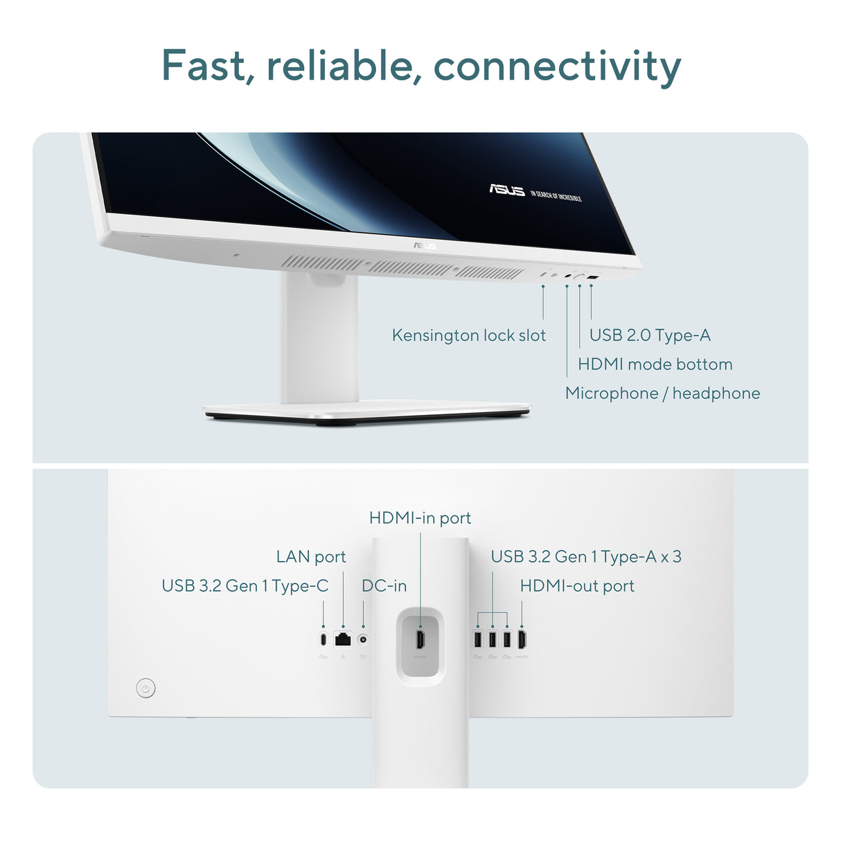 Asus V440VA All-in-One Desktop PC, Intel Core 5 210H Processor, 16GB RAM, 512GB SSD, 23.8" FHD 100Hz Display, Windows 11 Home, Speakers & 5M IR Camera, 120W Adapter, Sandstone Wireless Keyboard & Mouse Included, 3 Year Warranty | V440VA-C521016512W