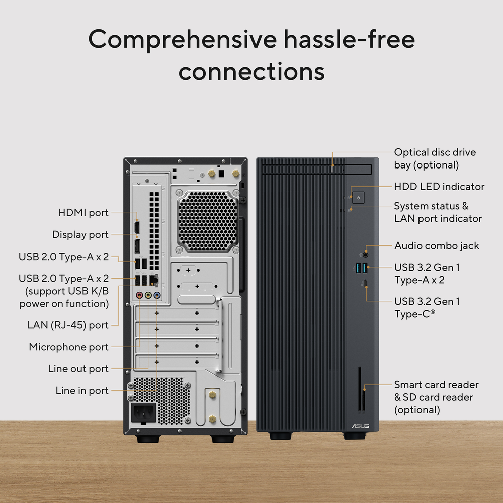 Asus V500 Mini Tower Desktop PC, Intel Core i7-13620H Processor, 16GB RAM, 512GB SSD, Windows 11 Home, 330W Power Supply, Gray, 2 Year Warranty | V500MV-13620H105W