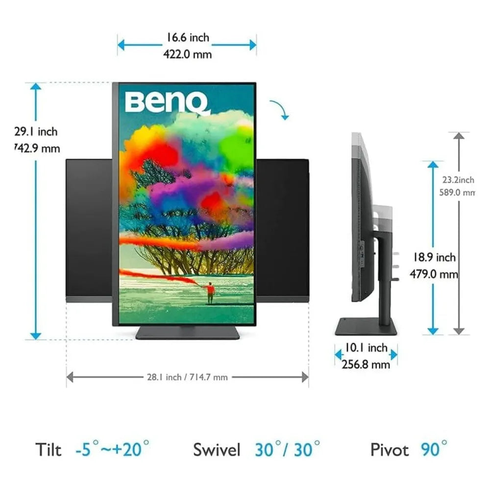 شاشة مصممين بينكيو PD3205U USB-C، مقاس 32 بوصة بدقة 4K (3840 x 2160)، 60 هرتز، مضادة للتوهج، زمن استجابة 5 مللي ثانية، HDMI، DP، USB-C، حامل قابل للتعديل بالكامل، ضمان سنة واحدة | 9H-LKGLA-TBP